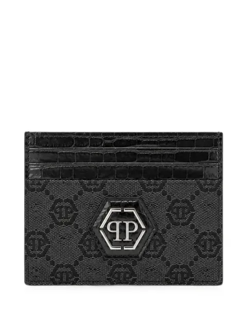 Philipp Plein denim cardholder jacquard monogram Black FAFAMWE0073PDE004N
