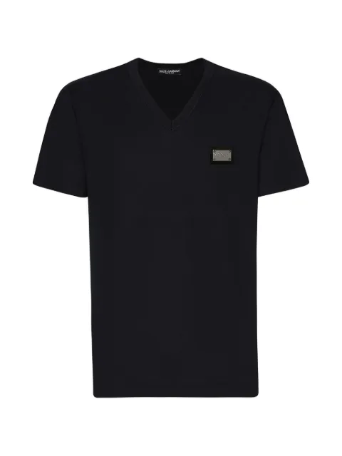 Dolce & Gabbana cotton V-neck T-shirt with branded tag Black G8PT2TG7F2I