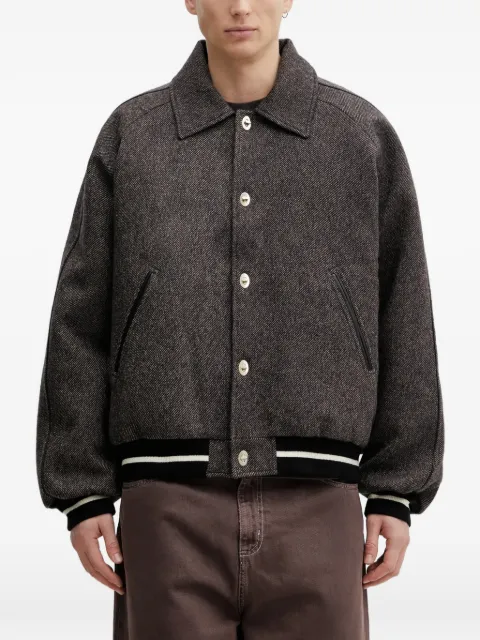 Wales Bonner buttoned herringbone-pattern bomber jacket Grey MA25JA13WO02903