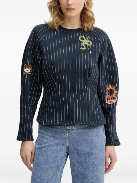 NEVER FULLY DRESSED Barrel striped embellished sweatshirt Blue NFDTO2060