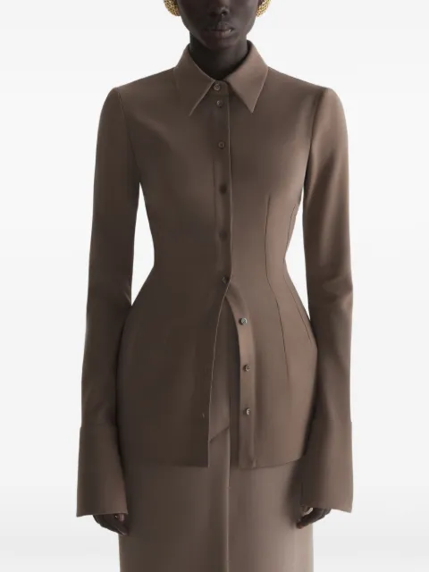 Mugler button-down pleated-design shirt Brown 26S1TO08661032