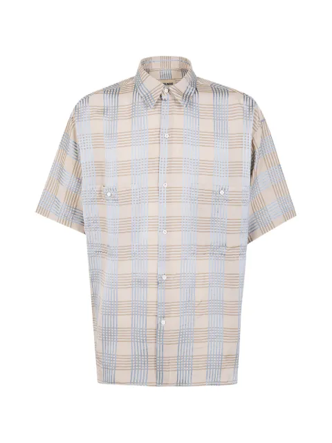Uma Wang buttoned checked polo shirt Neutrals UM1527