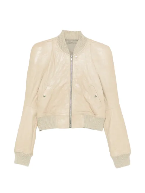 Rick Owens ribbed-hem leather jacket Neutrals RR01F2710LBE