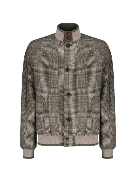 Fedeli knitted-collar check-pattern bomber jacket Brown 6UI00435