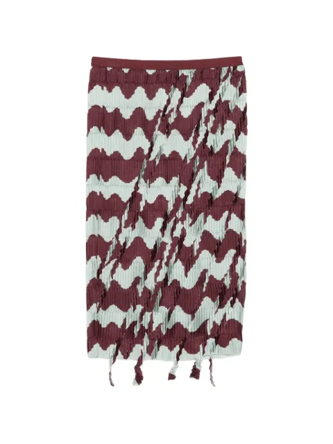 JNBY striped pleating fringed skirt Red 5Q4D13880