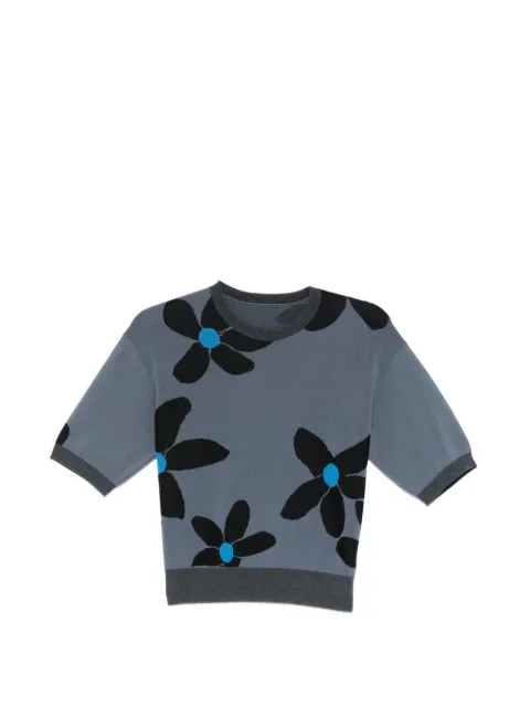 LESS floral-embroidered crew neck T-shirt Blue 2Q5315960