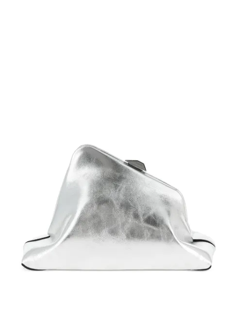 The Attico Day Off Small craquelé-effect leather clutch Silver 251WAH00059002
