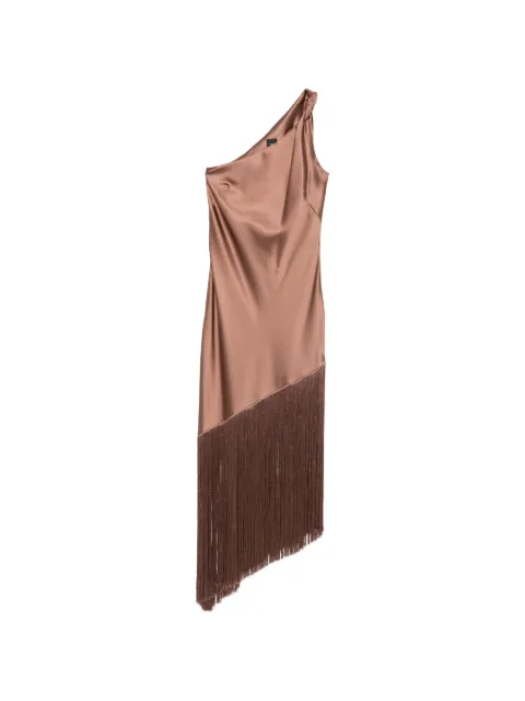 PINKO one-shoulder fringe-trim dress Brown 106352A33D