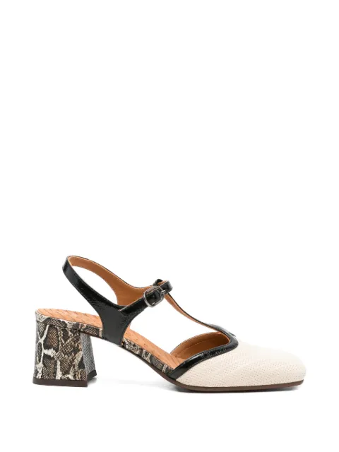 Chie Mihara t-strap snakeskin block heel shoes White VYCONTE