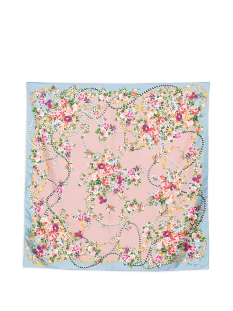 Dolce & Gabbana small flower bouquets-print silk twill scarf Neutrals FN090RGDDLH