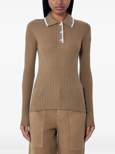 Moncler ribbed button polo top Brown L10939A00003M1180