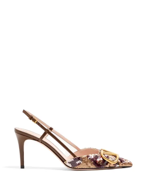 Valentino Garavani VLogo Signature slingback pumps with animalier-embroidery 80mm Brown WS0R01QFX
