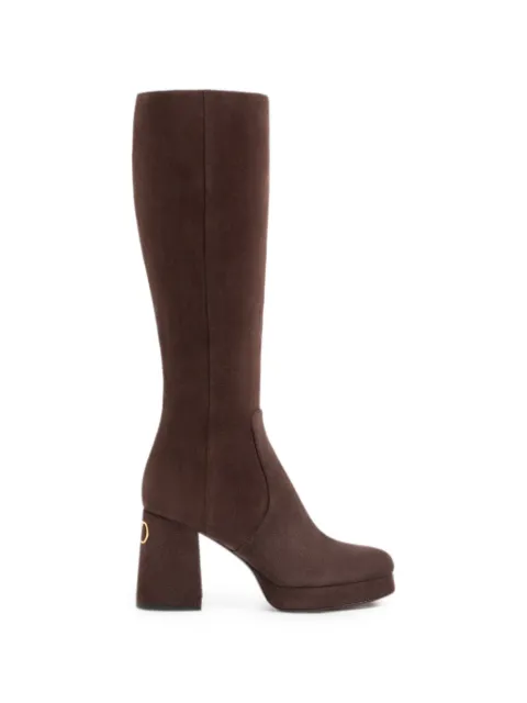 Valentino Garavani Fawcette platform boots in crust leather Brown WS0NG8DHU