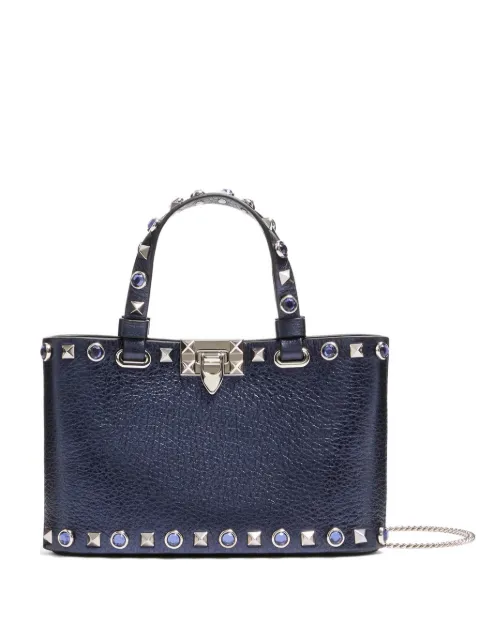 Valentino Garavani Rockstud mini shopping bag in laminated calfskin Blue WP0AT0LEW