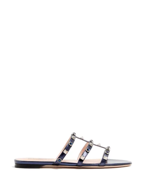 Valentino Garavani Rockstud slide sandal in laminated nappa with cabochon Blue WS0C49ELQ