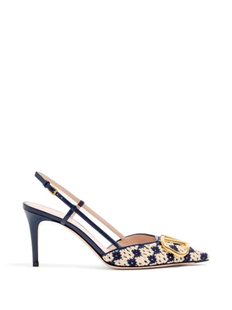 Valentino Garavani VLogo signature slingback pumps in crochet fabric 80mm Blue WS0R01JZU