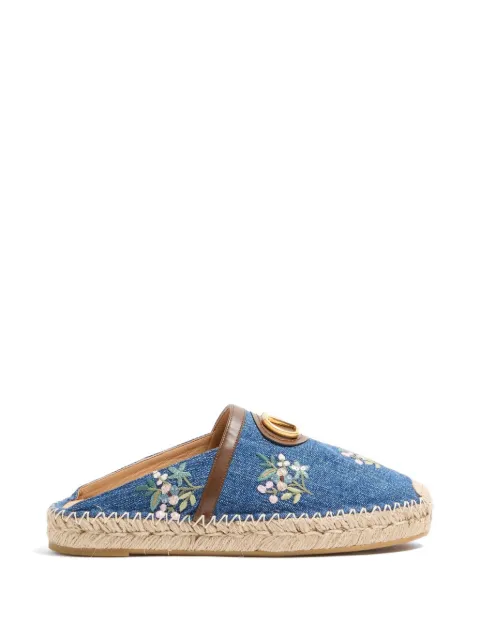 Valentino Garavani VLogo signature mules in denim with floral embroidery 25mm Blue WS0ME9BNI