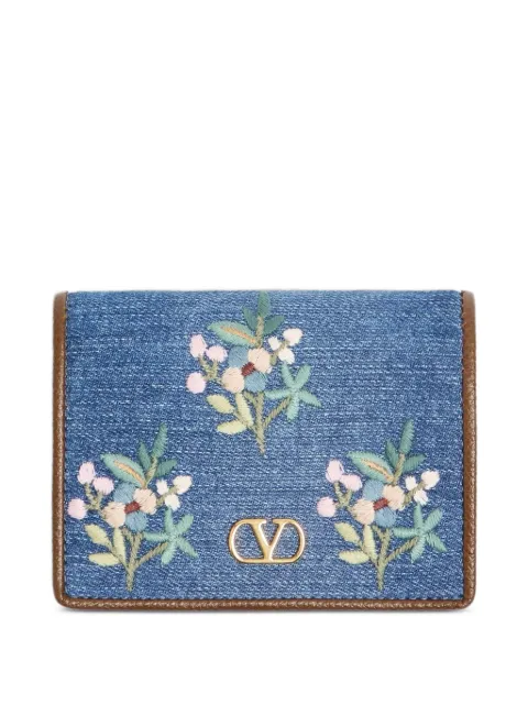 Valentino Garavani VLogo Signature wallet in denim with floral embroidery Blue WP0AJ3MDU