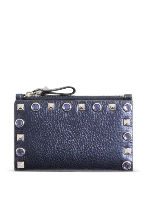 Valentino Garavani Rockstud cardholder with zipper in laminated calfskin Blue WP0605LEW