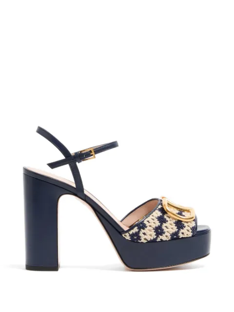 Valentino Garavani VLogo signature platform sandals in crochet fabric 115mm Blue WS0FG2JZU
