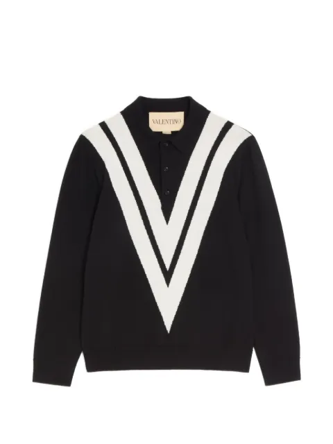 Valentino Garavani wool polo shirt with inlaid V Black VKP04RBG9
