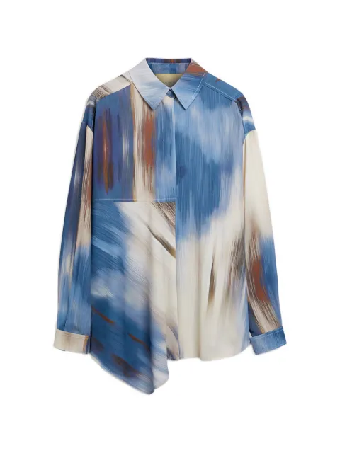 MOMONÌ Plata printed asymmetric shirt Blue 265MMOSH012265MO07
