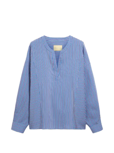 MOMONÌ Prickly striped V-neck blouse Blue 265MMOBL006265MO10