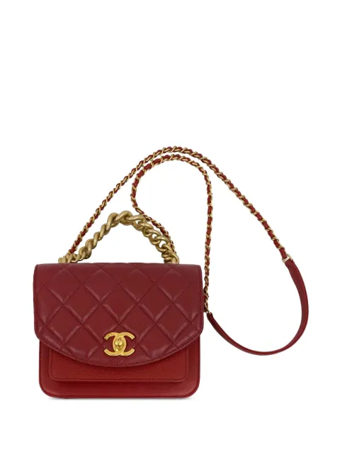 CHANEL Pre-Owned 2019 Mini Quilted Calfskin and Caviar Chain Handle Flap satchel Red S0N9ONUAZL1QMRZK