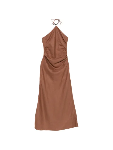 Faithfull Natalia halterneck ruched-detail dress Brown FF5093CAO