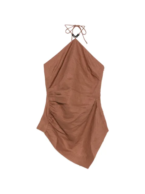 Faithfull Amaia bead-embellished ruched cami top Brown FF5255CAO