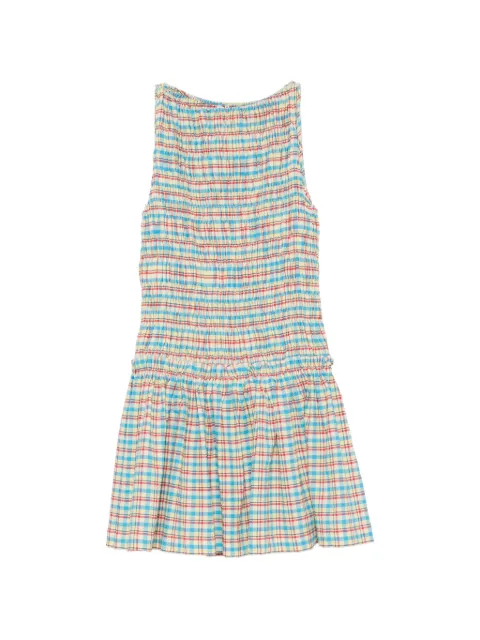 Faithfull Gala smocked checkered mini dress Blue FF5102SFC