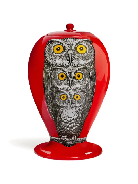 Fornasetti owl-illustrated vase Red FOR10581