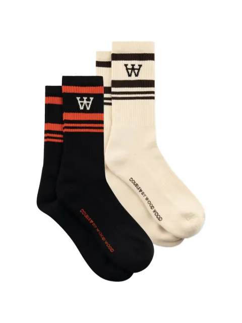 Wood Wood Ryder striped logo socks (set of two) Black 30251833