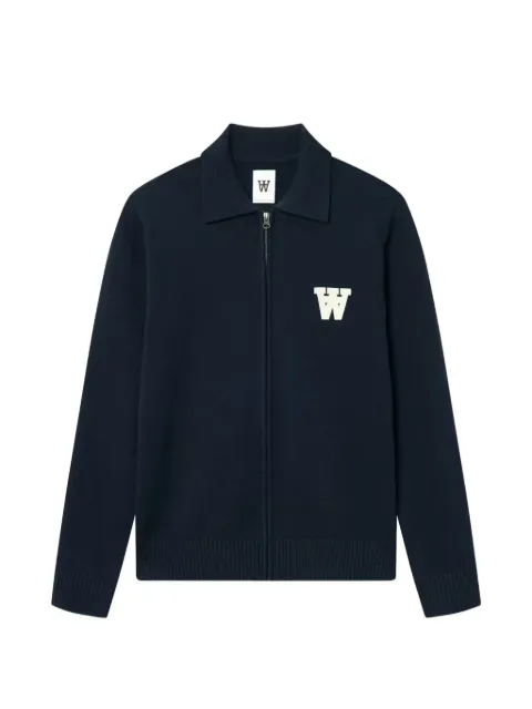 Wood Wood Tay zip appliqué cotton cardigan Blue 30251953