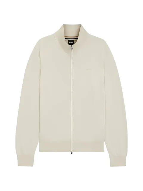 BOSS cotton zip-up cardigan Neutrals 50556345