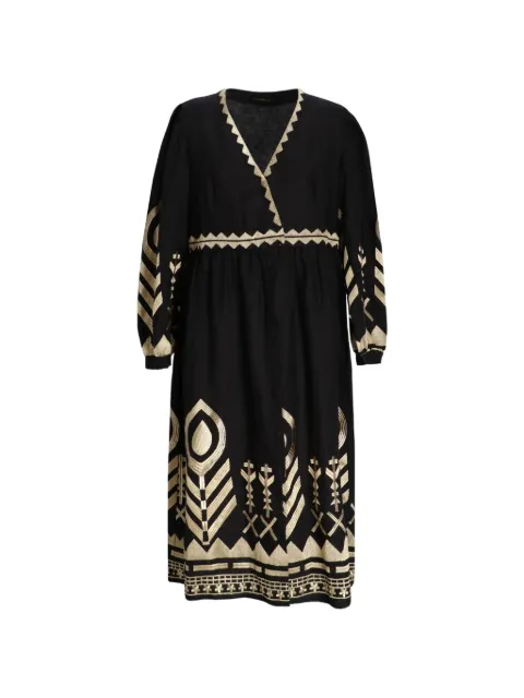 GREEK ARCHAIC KORI feather-embroidered wrap midi dress Black S26K2133179