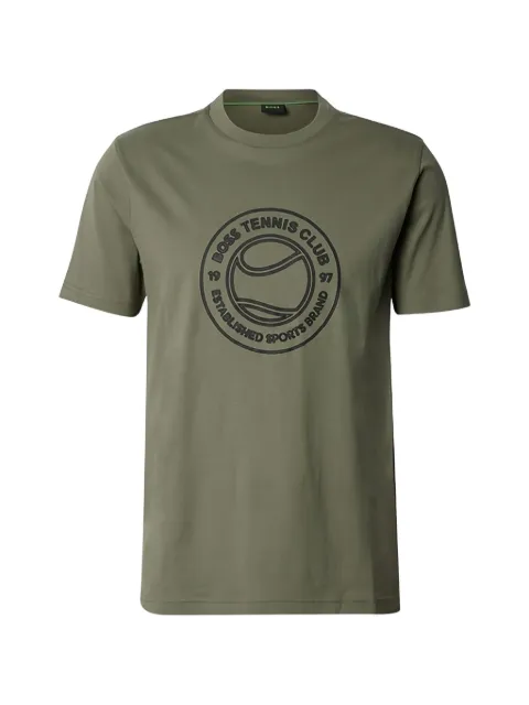 BOSS cotton-jersey T-shirt with tennis-themed artwork Green 50553648