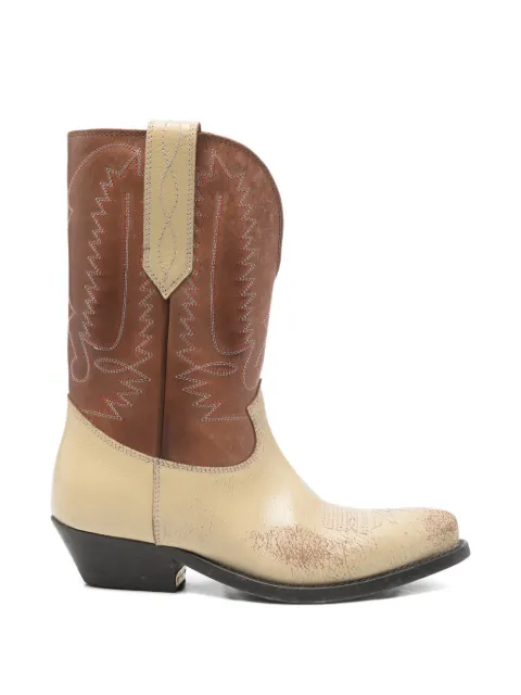 Golden Goose Wish Star low boots in beige and brown leather with embroidery Brown GWF01050F008201