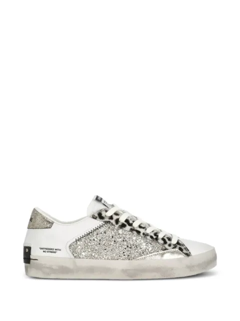 Crime London Distressed animal-print glitter sneakers White 29003PP8