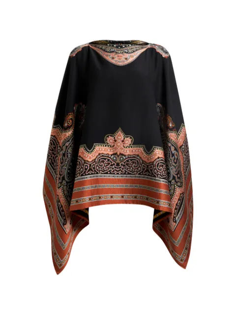 ETRO silk-blend poncho top with fil-coupé embroidery Black WRJA0027AV862