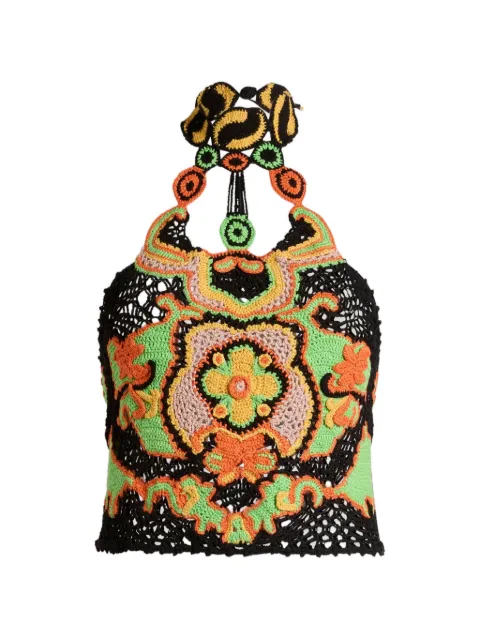 ETRO cotton crop top with crochet-effect floral motif Black WRKE0400AQ440