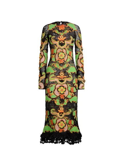 ETRO long cotton dress with crochet-effect floral motif Black WRKA0143AQ440