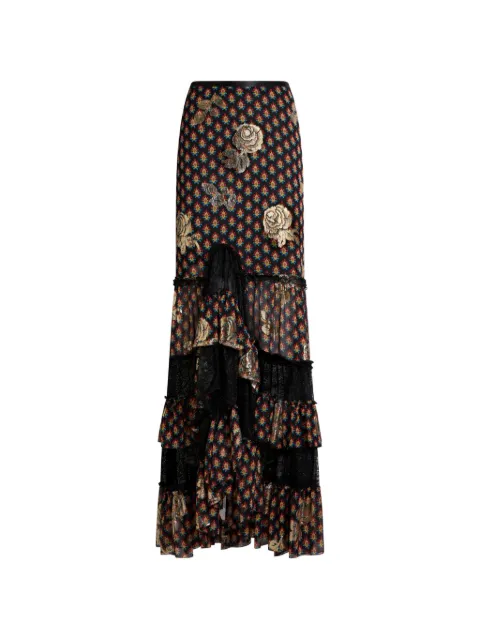ETRO silk and lace maxi skirt with fil coupé roses and tie-inspired motif Black WRFA019399SAA84