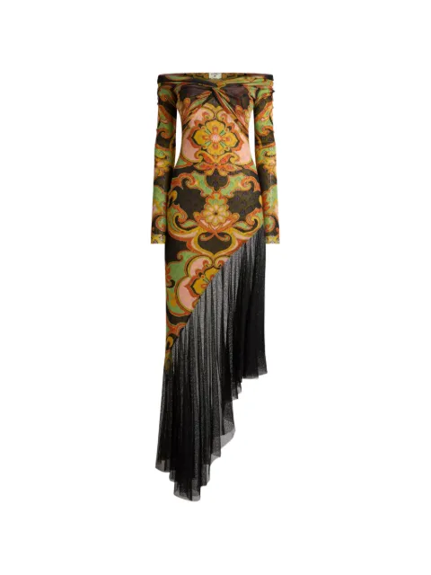 ETRO asymmetric tulle midi dress with placed floral print Black WRHA059699IAS67