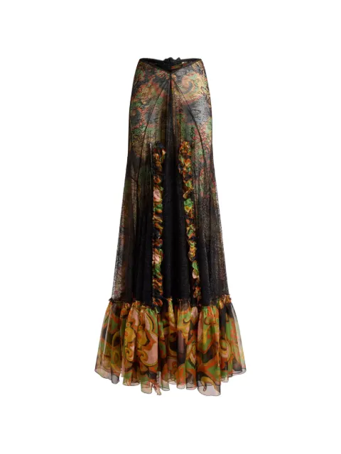 ETRO silk maxi skirt with lace and floral motif Black WRFA019799TLS11