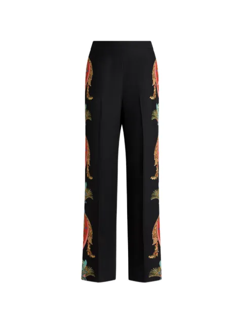 ETRO straight-leg silk trousers with leafy Paisley motif Black WREA0014AKI43