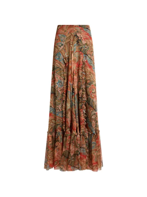 ETRO silk maxi skirt with flounce and paisley motif Neutrals WRFA020499SA1R9