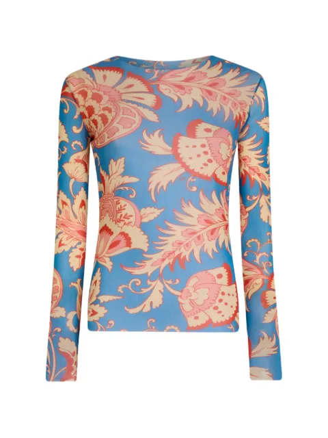 ETRO stretch tulle top with floral motif Blue WRJA003899IAS69