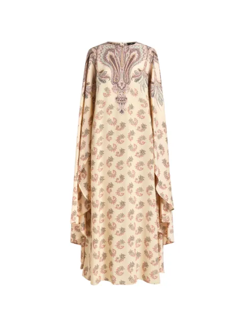 ETRO long silk dress with cape and placed print Neutrals WRHA0594AKI02