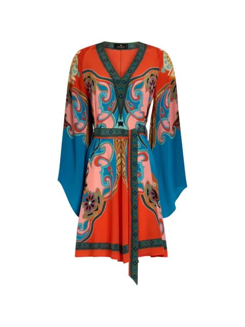 ETRO silk mini dress with belt and placed print Blue WRHA0523AKI51